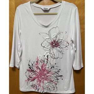 Keren‎ Hart Womens Textured Floral 3D Long Sleeve T Shirt Top Sz L